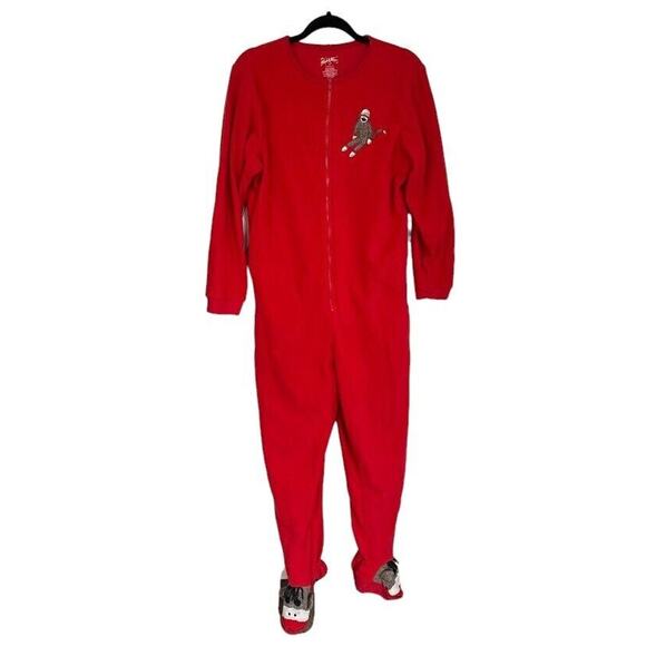 Nick & Nora One Piece Footed Fleece Pajama Sock Monkey Red Size Medium Womens - Picture 1 of 8